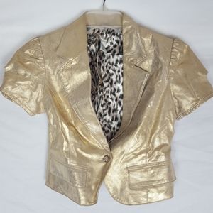 Phosphorus Cropped Leather Jacket Gold SZ S